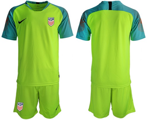USA Blank Shiny Green Goalkeeper Soccer Country Jersey